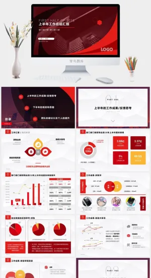 红色简约商务风年中工作总结述职汇报ppt模板预览图