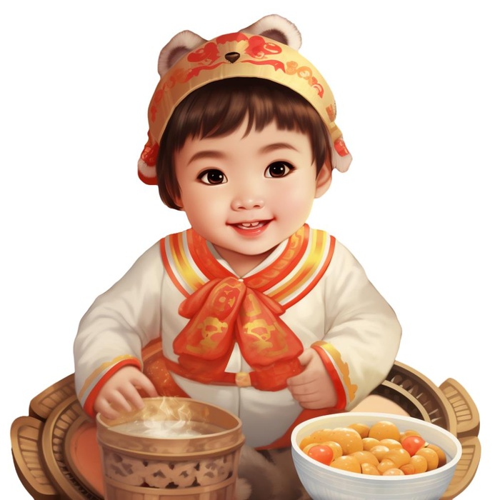 卡通插画人物喜庆红色衣服孩子老虎免抠