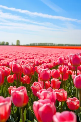 公园里生长的大片郁金香摄影图