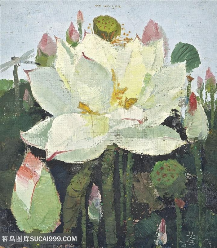吴冠中手绘莲花高清装饰画