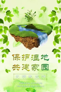 保护湿地绿色公益环保宣传海报 保护湿地绿色公益环保宣传海报
