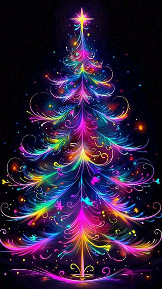 彩色缤纷圣诞树艳丽气氛，圣诞节奇幻