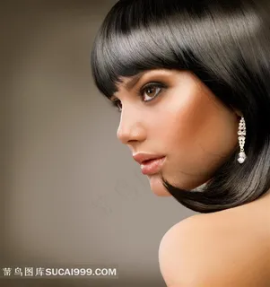 亮泽黑发美女人物侧面特写摄影高清图片 亮泽黑发美女人物侧面特写摄影高清图片