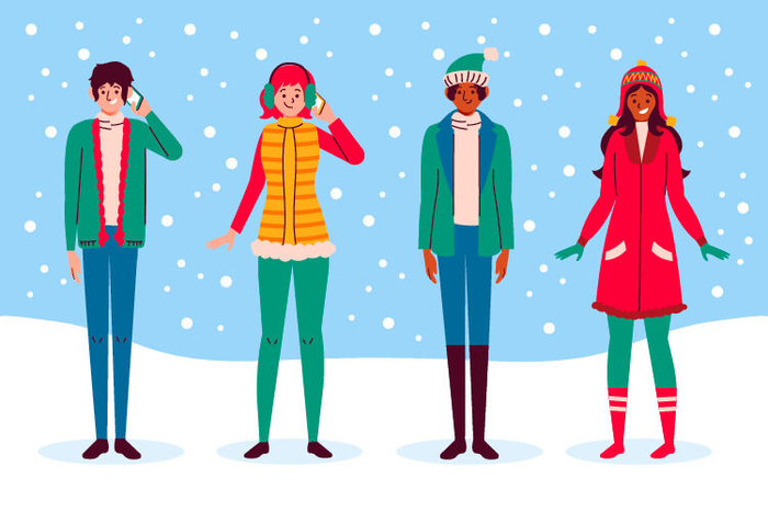 冬天服饰服装冬装穿冬装保暖冬季卡通人物男女装Ai矢量图片素材