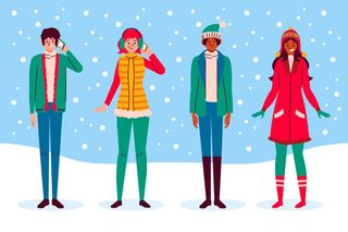 冬天服饰服装冬装穿冬装保暖冬季卡通人物男女装Ai矢量图片素材