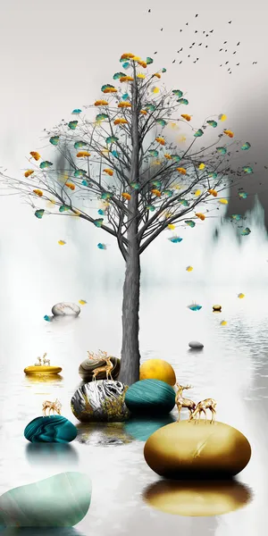 山水艺术金鹿玄关