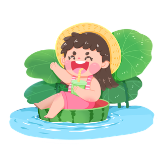 二十四节气初伏大暑小暑夏至卡通乘凉小女孩