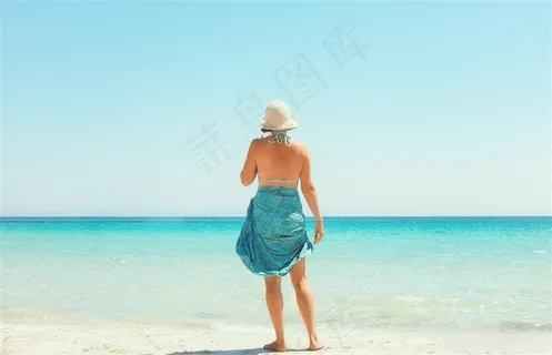 夏季海边美女背影艺术摄影