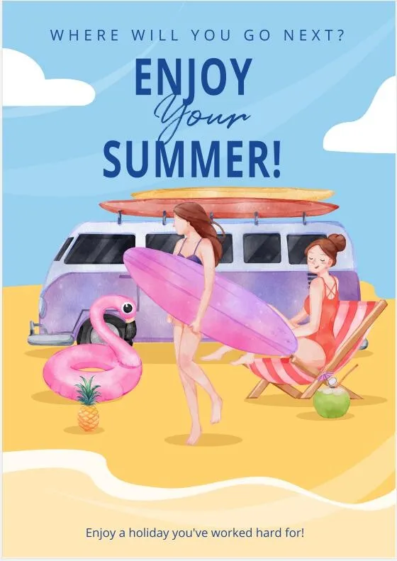 享受夏日水彩画海报