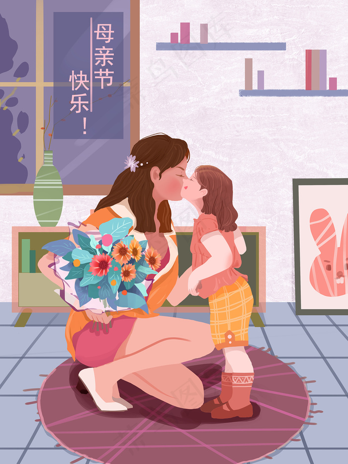 卡通手绘母亲节插画漫画素材