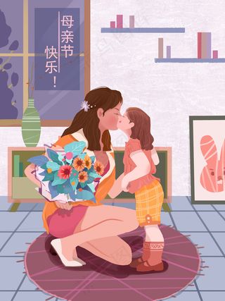 卡通手绘母亲节插画漫画素材