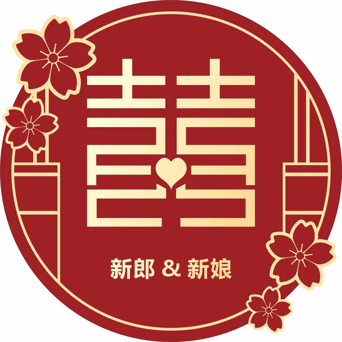 囍圆新郎新娘婚礼KT板cdr矢量模版下载