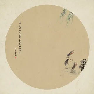 新中式复古水墨花枝圆圈背景