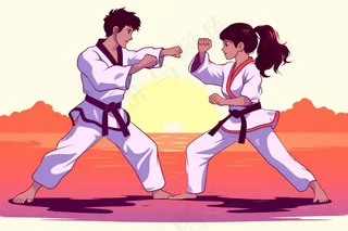 跆拳道对抗男女卡通插画素材背景