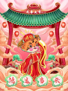 虎年新年海报展板psd模板新年快乐虎年大吉