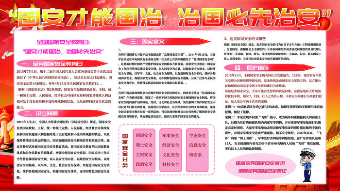 全民国家安全教育日科普社区公益背景展板海报PSD素材模板设计