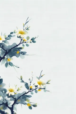 中国风简约淡雅蓝色枝叶背景