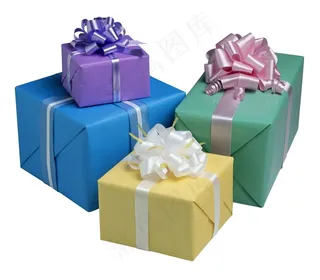 三种颜色的礼盒高清摄影图片