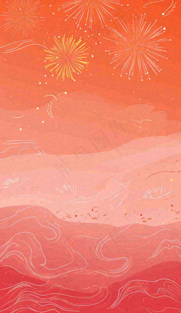 橙红渐变喜庆烟花节日背景(832x1440)