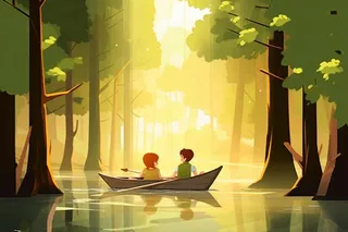 创意可爱树林小船背景