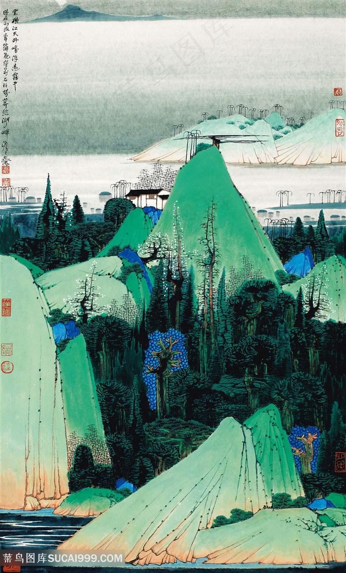 巍峨山脉水彩艺术挂画