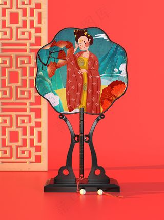 唯美国潮风中式扇子智能贴图样机