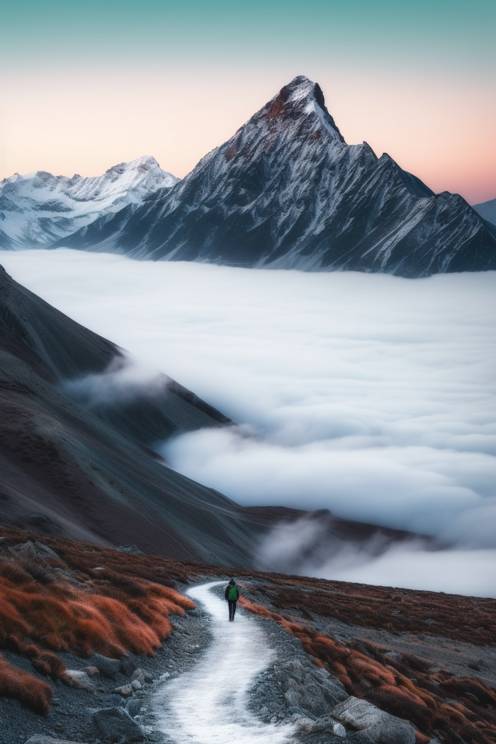 高原雪山云层风景摄影图