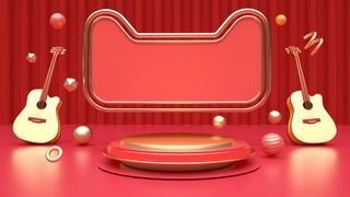 红色C4D天猫头双十一电商活动海报背景