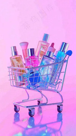 商品购物车电商美妆洗漱用品，彩色缤纷C4D