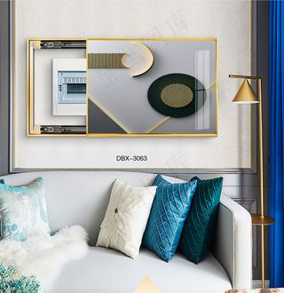 大气时尚家居室内装饰场景客厅沙发卧室床铺电表箱壁画背景图背景效果图现代