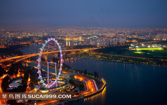 新加坡摩天观景大桥城市夜景摄影
