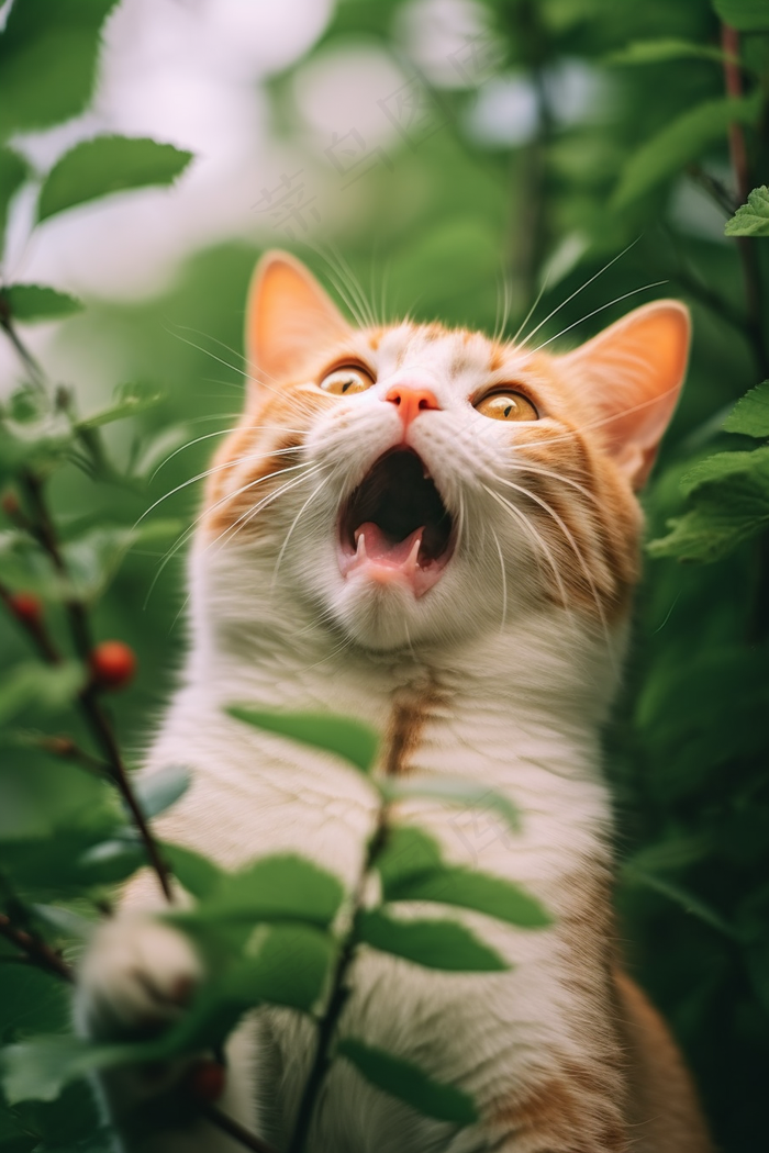 猫张开大嘴的猫咪可爱橘猫摄影图(2688x4032)