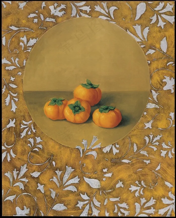 静物柿子花纹插画