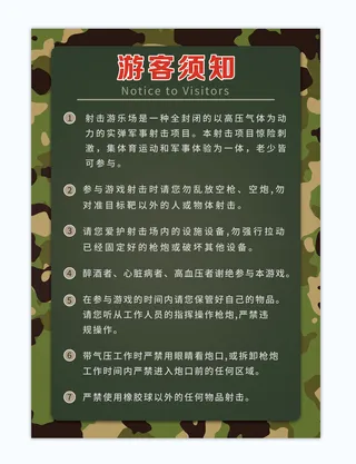 蓝色军旅游客须知海报