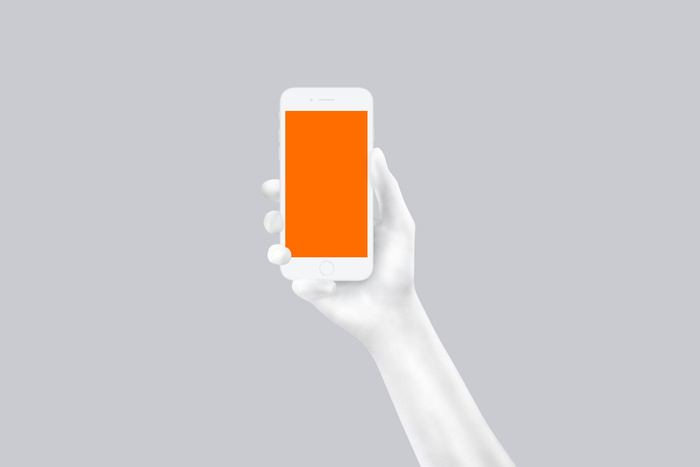 白色手持苹果手机插画展示样机