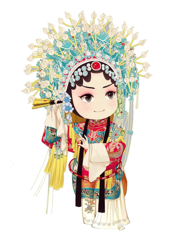 卡通京剧戏剧人物脸谱插画PNG图片 国潮中国风Q版戏剧人物PS素材
