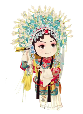 卡通京剧戏剧人物脸谱插画PNG图片 国潮中国风Q版戏剧人物PS素材