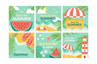 清新夏日海滩度假矢量扁平插画