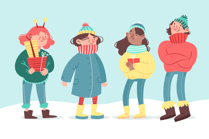 冬天服饰服装冬装穿冬装保暖冬季卡通人物男女装Ai矢量图片素材