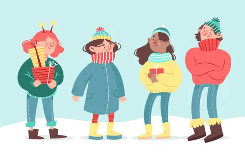 冬天服饰服装冬装穿冬装保暖冬季卡通人物男女装Ai矢量图片素材