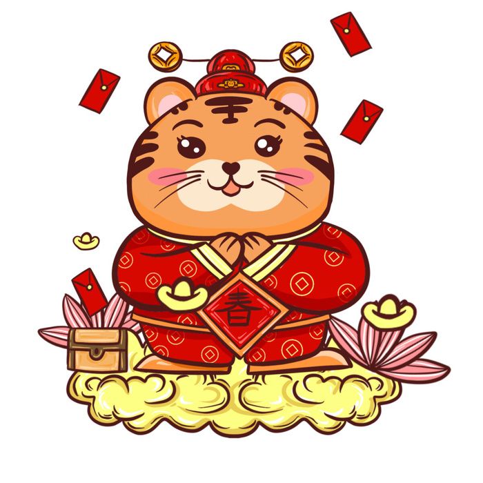 中国风2022虎年元旦新年卡通老虎形象装饰元素插画ps素材psd模版下载