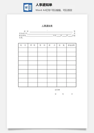 人事通知单word模板预览图