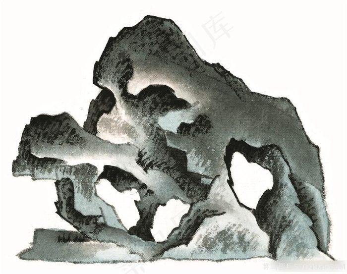 大山石头工笔国画美图素材