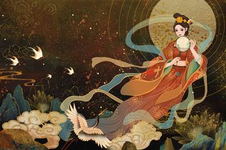 嫦娥插画节日欢庆中秋节国潮插画素材