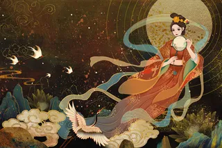 嫦娥插画节日欢庆中秋节国潮插画素材