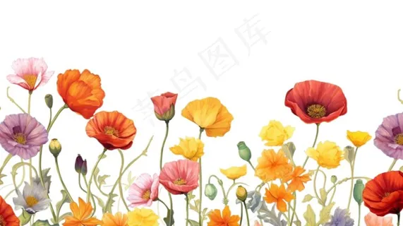 虞美人花丛插画免抠