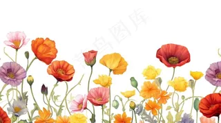 虞美人花丛插画免抠