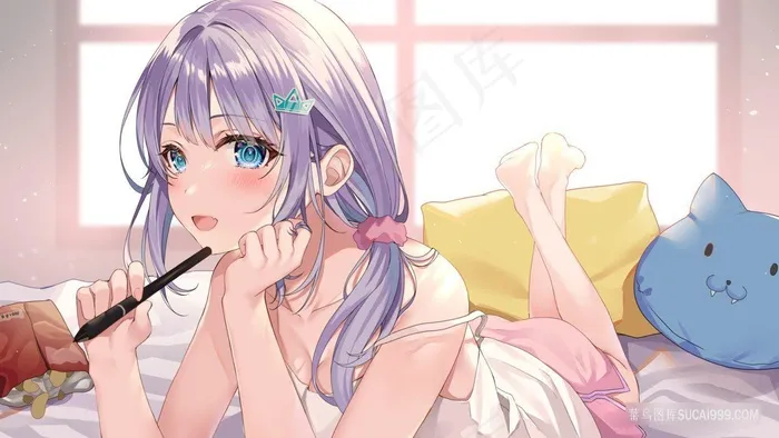 趴在床上的清纯可爱美少女日本动漫