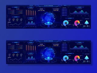 深色科技感酷炫可视化数据大屏仪表盘驾驶舱UI界面PSD模板素材
