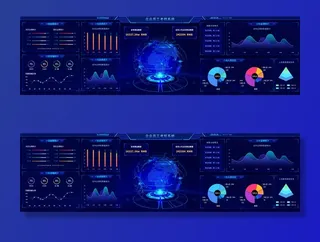 深色科技感酷炫可视化数据大屏仪表盘驾驶舱UI界面PSD模板素材